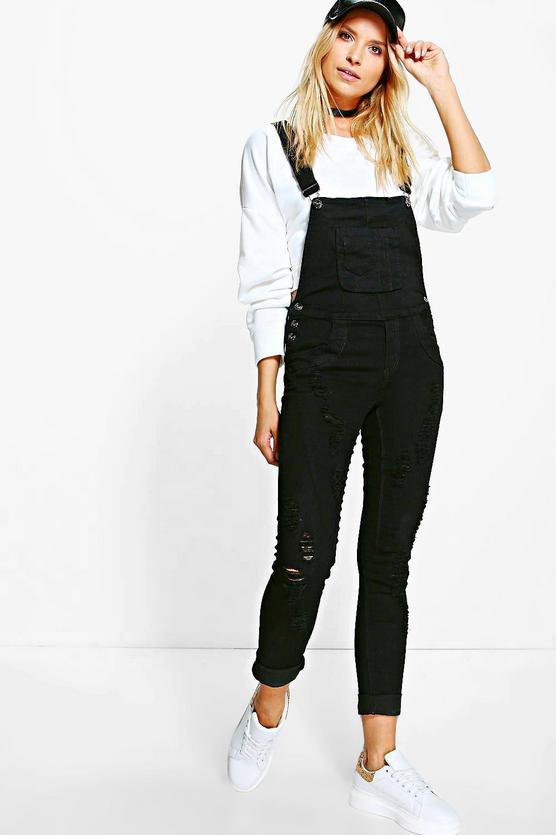 Eva Distressed Denim Dungarees